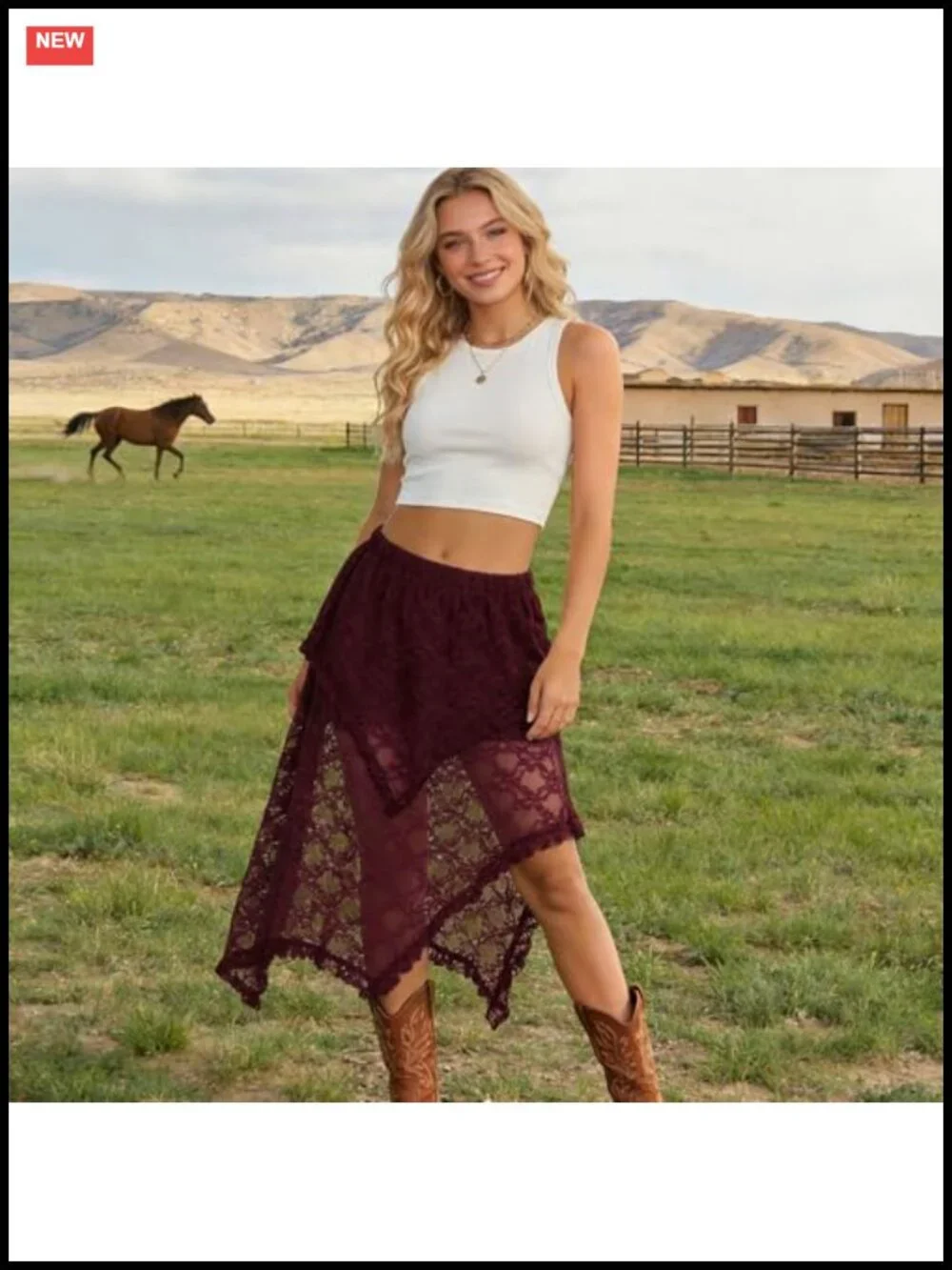 Women's Lace Long Skirt Asymmetrical Layered Hem Flowy Boho Maxi